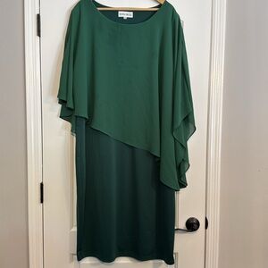 Hanna Nikole Plus Size Green Cocktail Bodycon Elegant Chiffon Cape Dress Sz 24W